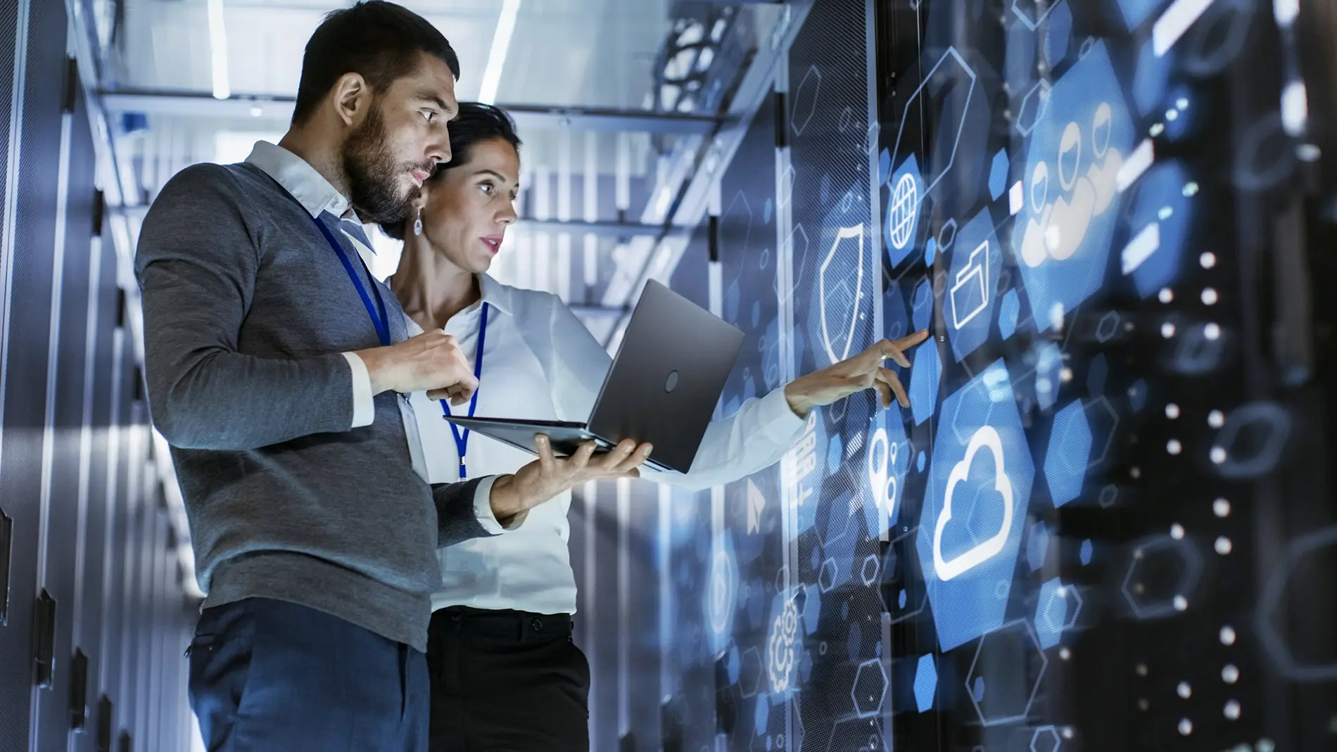 IT professionals reviewing technology solutions during a collaborative enterprise support discussion.